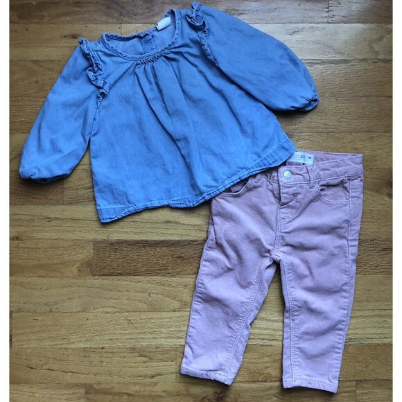 Baby Gap 6-12M Long Sleeve Light Denim Jean Ruffle Blouse Top - Picture 4 of 4